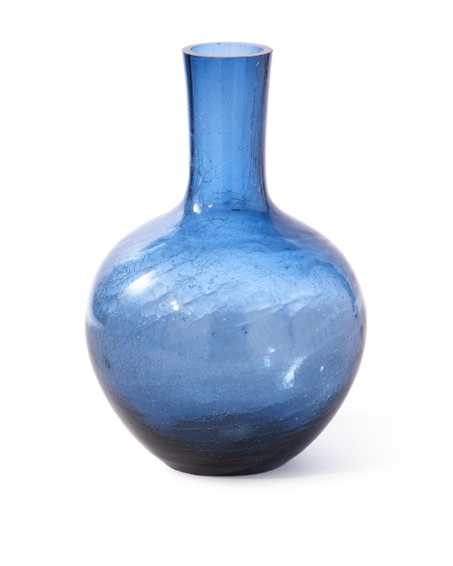 Gecraqueleerde glazen bolvaas L Blauw van Pols Potten