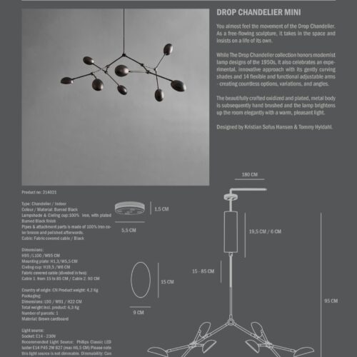 Drop Chandelier Burned Black Mini van 101 Copenhagen - Afbeelding 6