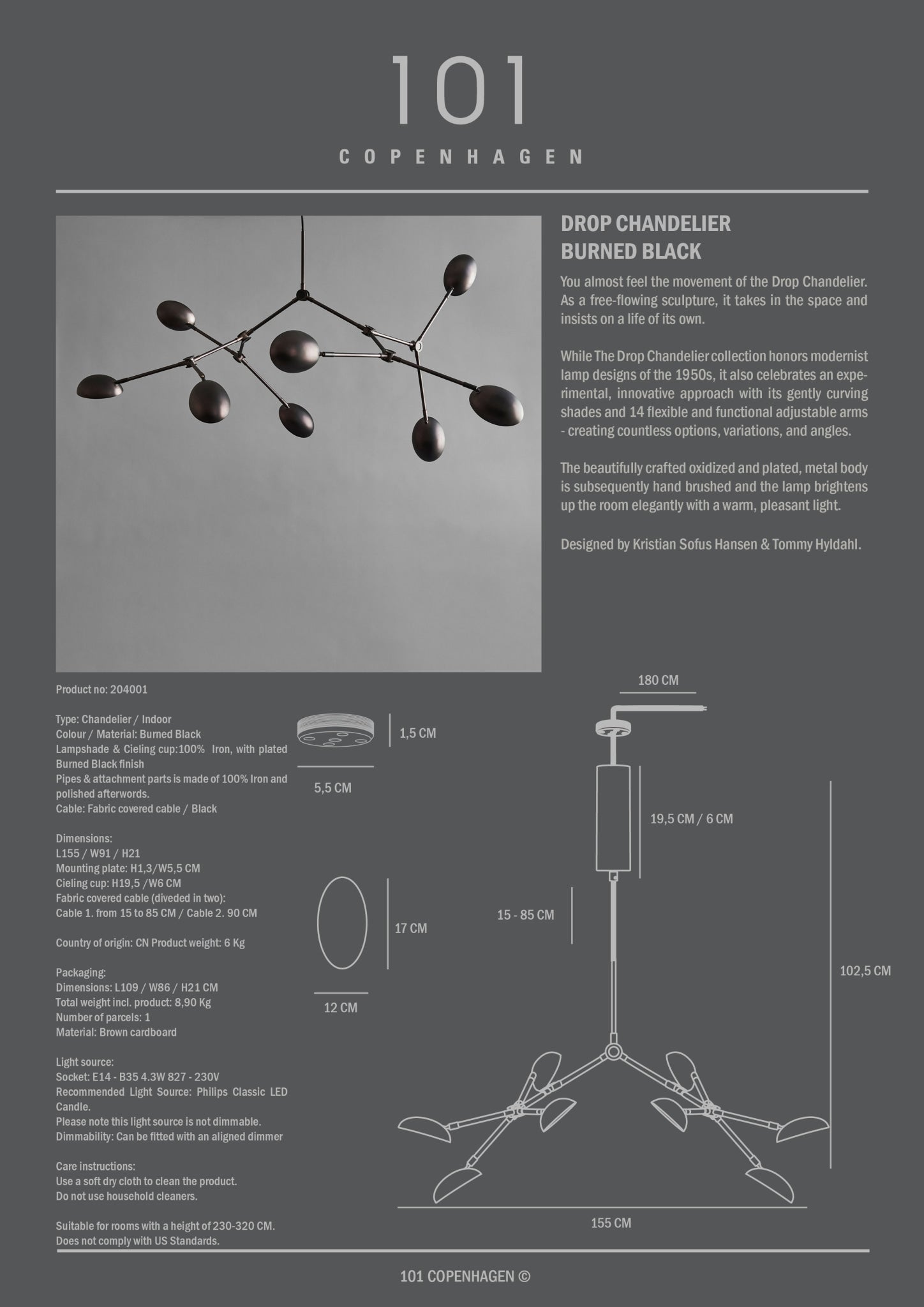 Drop Chandelier Burned Black van 101 Copenhagen - Afbeelding 4