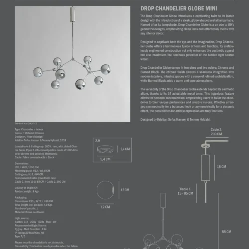 Drop Chandelier Globe Chrome mini van 101 Copenhagen - Afbeelding 3